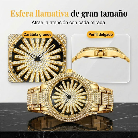 ⌚ ¡50% DE DESCUENTO AHORA! 💎 Reloj Iced-Out para Hombre con Dial Giratorio – Cristales Brillantes, Cuarzo Preciso y Vidrio Mineral Resistente ✨